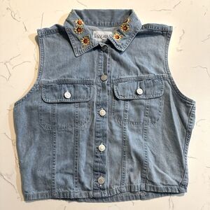 Vintage Jean Vest Sunflower Embroidered Size Medium